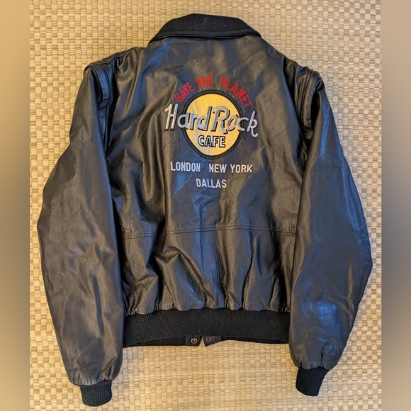 Vintage Hard Rock Cafe Save the Planet Leather Bomber Jacket Men's Size Medium